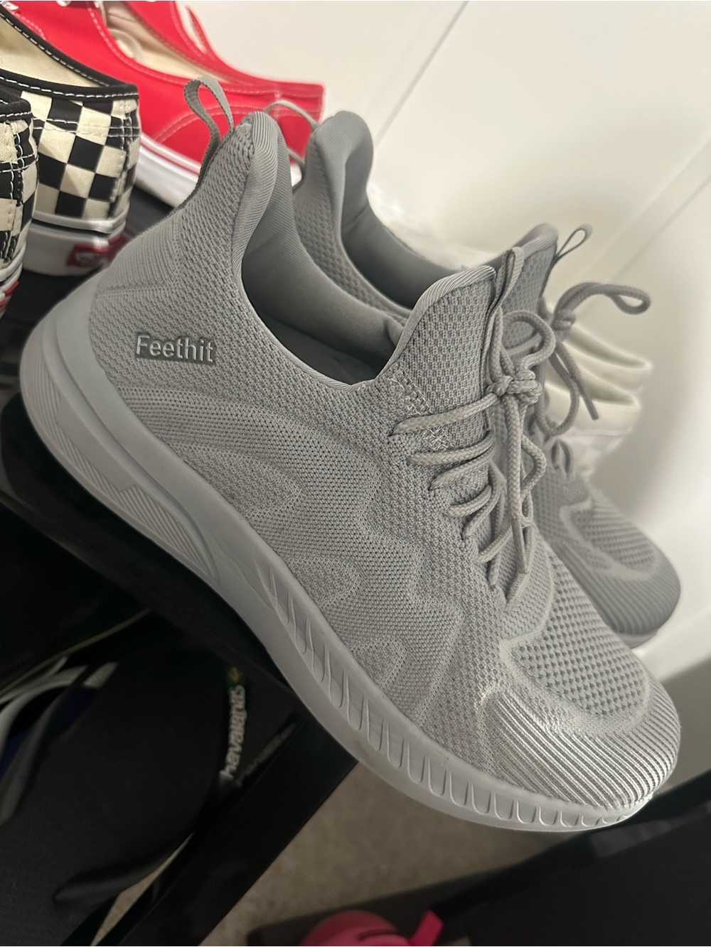 Men's Lightweight Grey Knit Runner Sneakers 👟